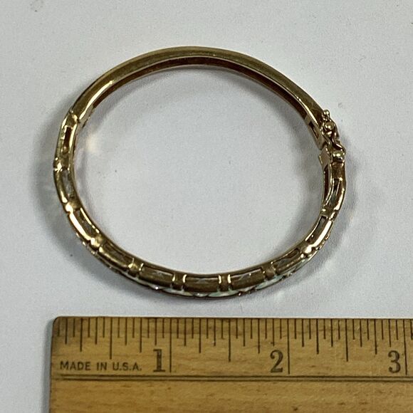 Bangle Bracelet Gold Over 925 Sterling Silver Triangle Cut CZ Hinged Thailand - Picture 9 of 9